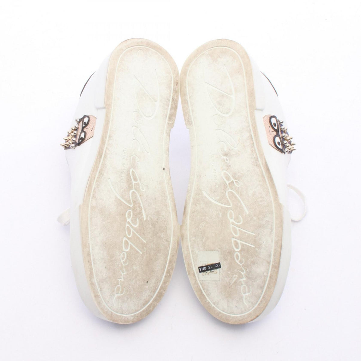 DOLCE & GABBANA Portofino Studded Leather Sneakers Size 36.5