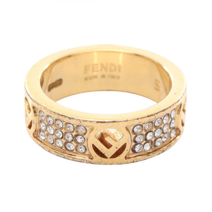 FENDI F Logo Gold Plated Rhinestone Ring Size JP 10.5