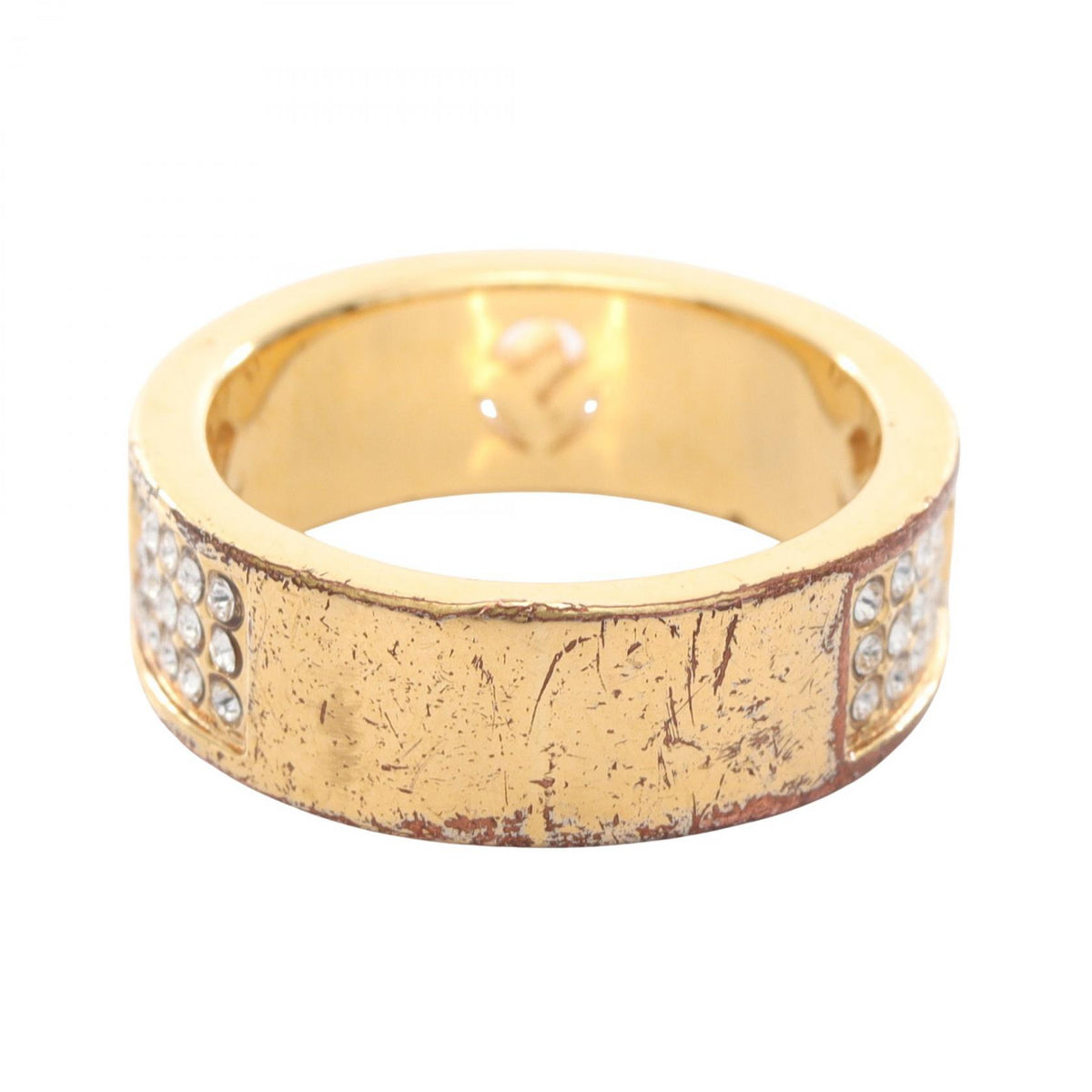 FENDI F Logo Gold Plated Rhinestone Ring Size JP 10.5