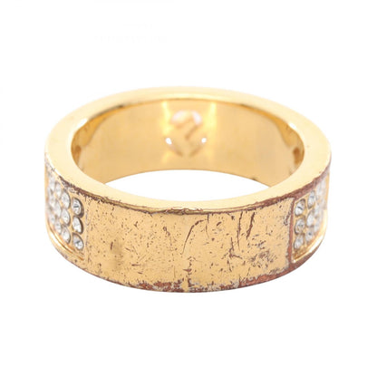 FENDI F Logo Gold Plated Rhinestone Ring Size JP 10.5