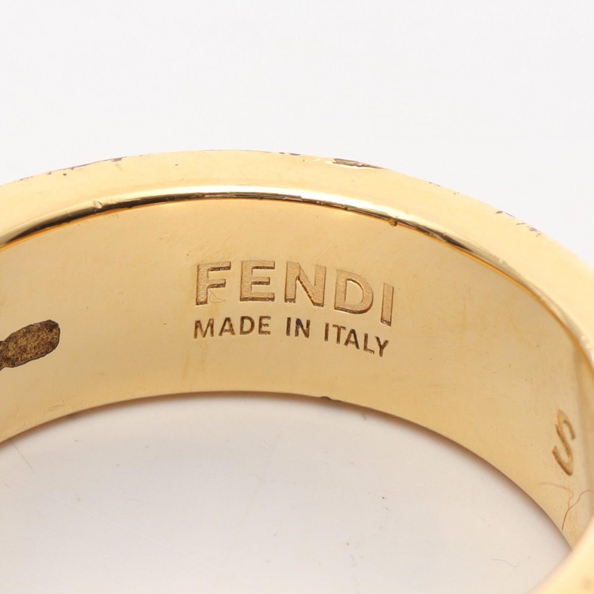 FENDI F Logo Gold Plated Rhinestone Ring Size JP 10.5