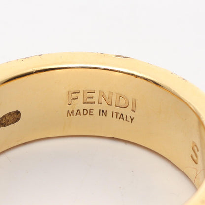 FENDI F Logo Gold Plated Rhinestone Ring Size JP 10.5