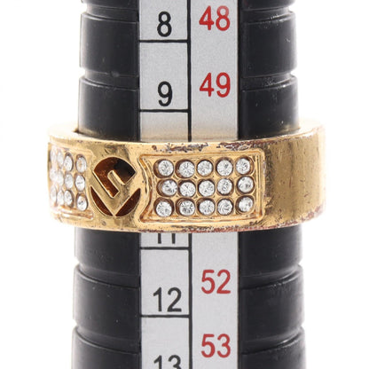FENDI F Logo Gold Plated Rhinestone Ring Size JP 10.5