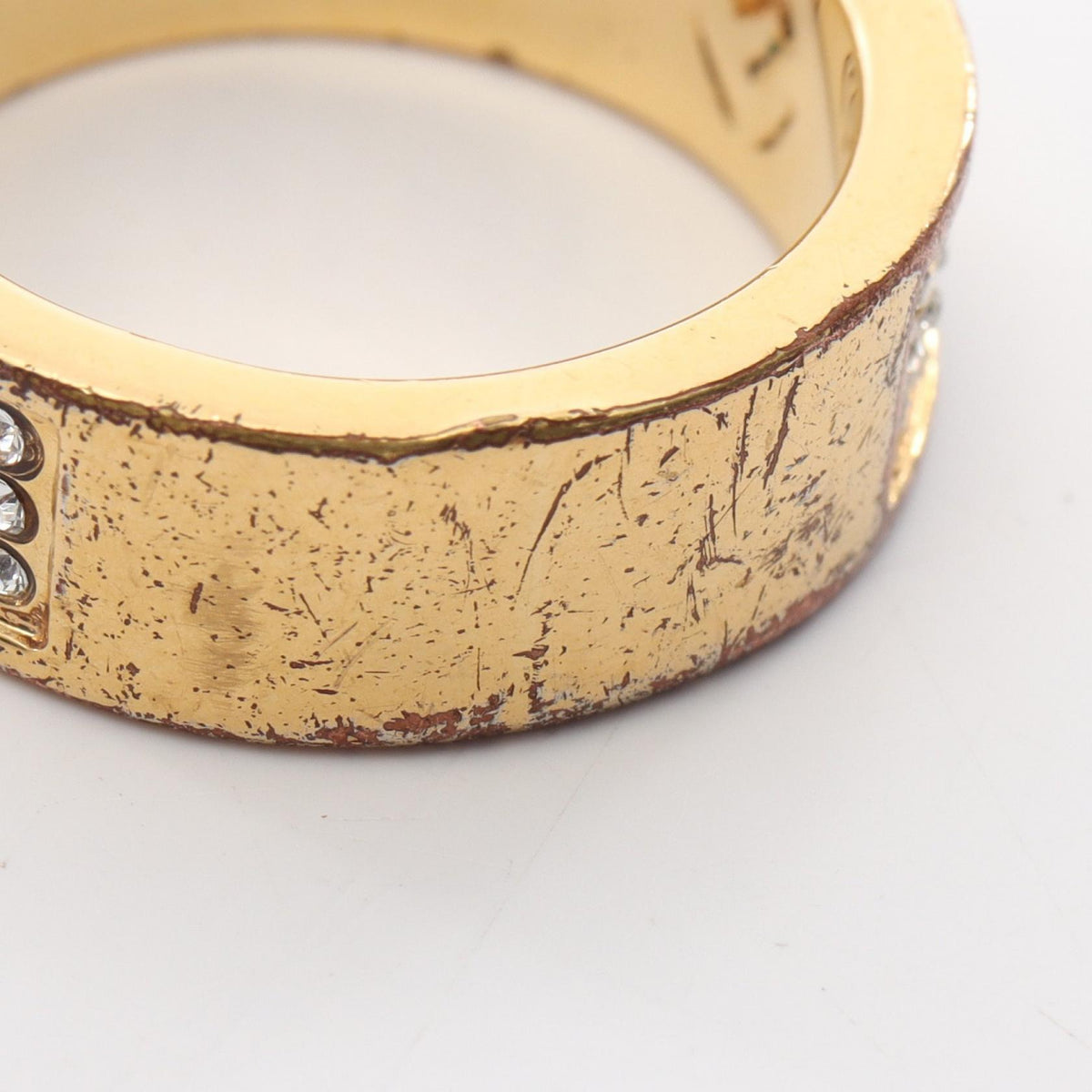FENDI F Logo Gold Plated Rhinestone Ring Size JP 10.5