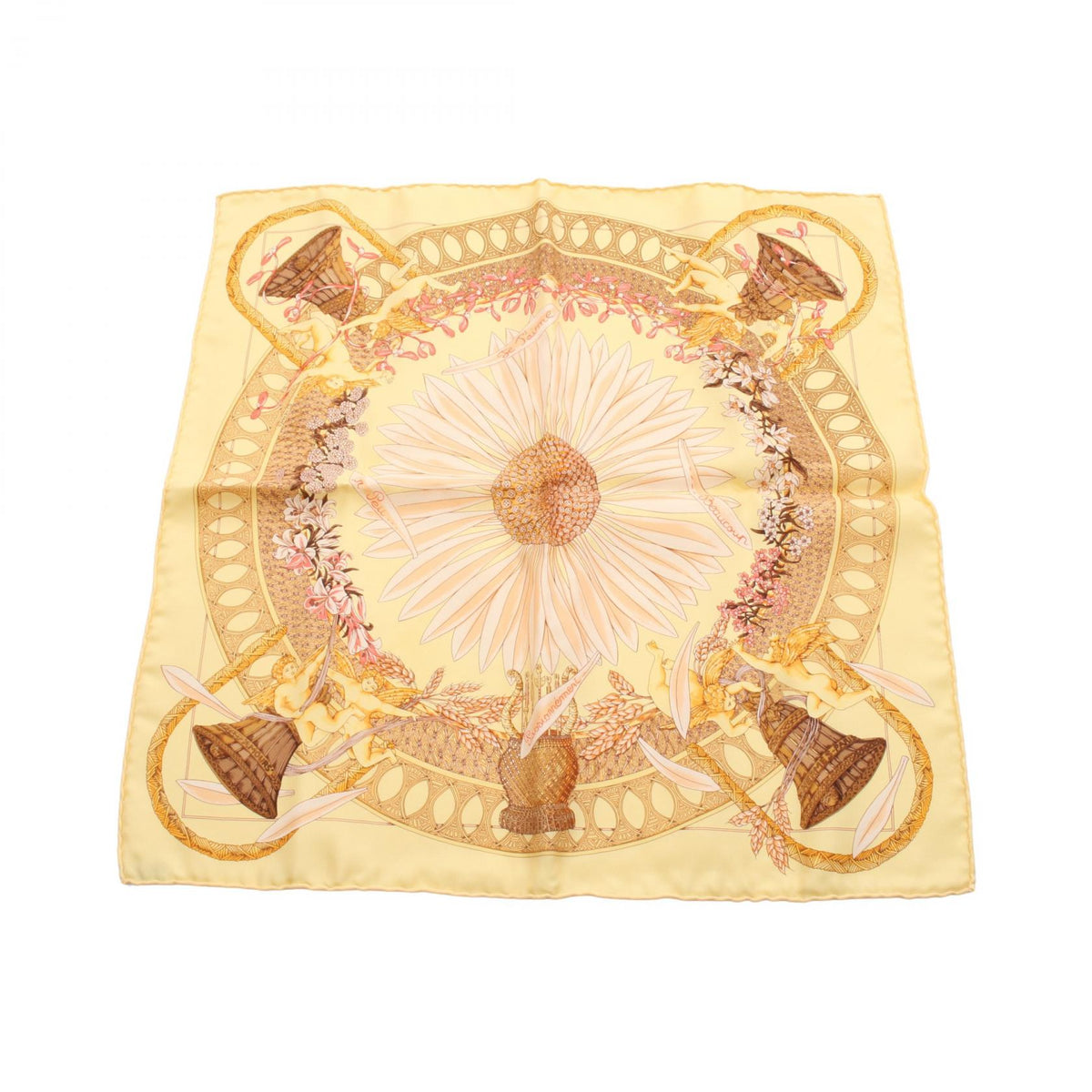 HERMES Petit Carre 45 AMOURS Yellow Multi Scarf