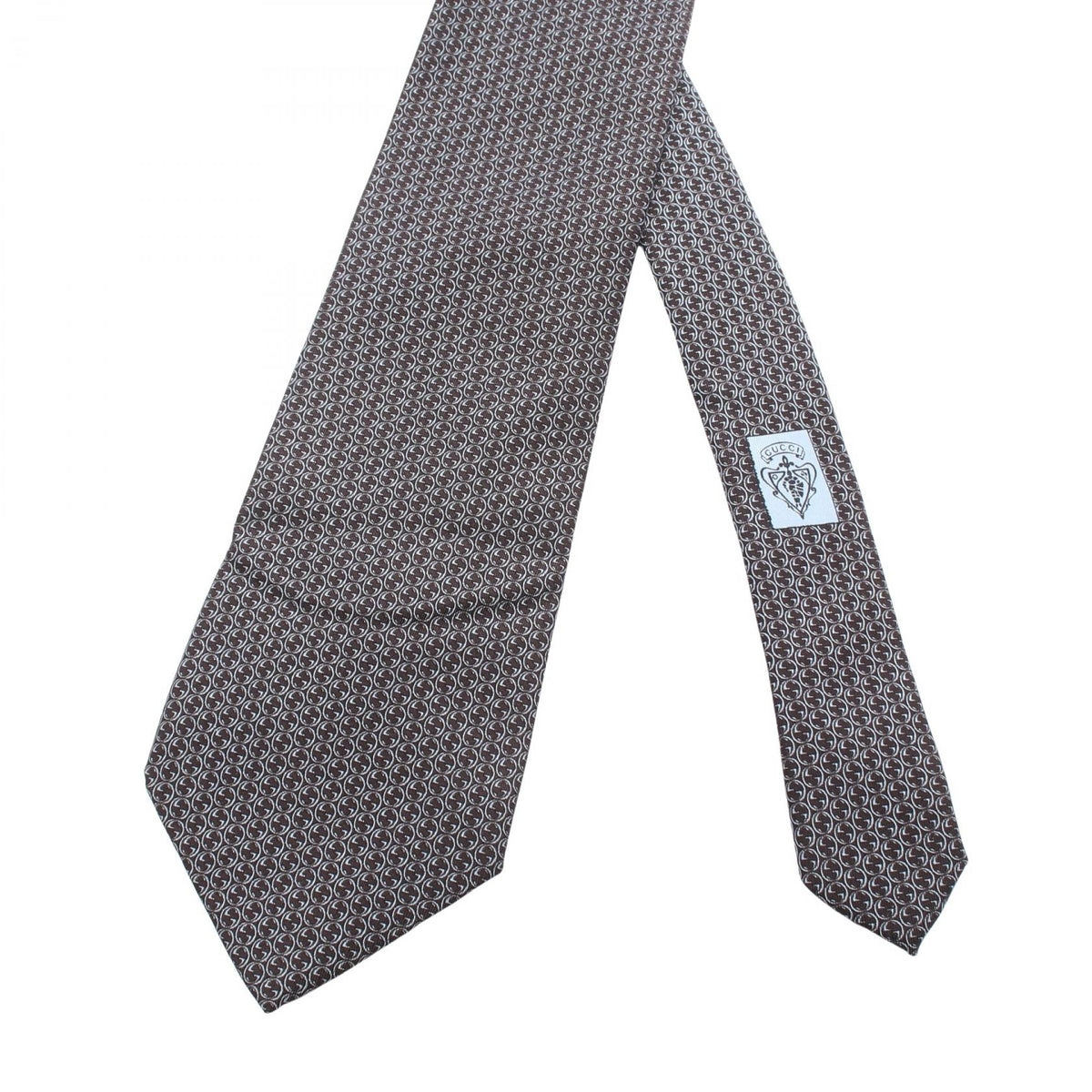 GUCCI Silk All-Over Pattern Brown Blue Tie