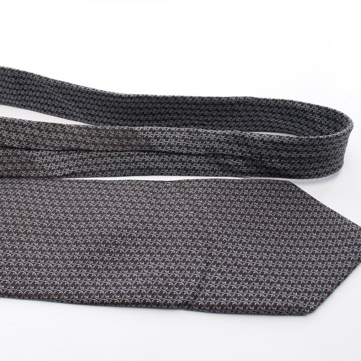 GUCCI Silk All-Over Pattern Brown Blue Tie