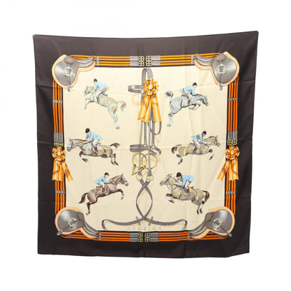 HERMES Carre 90 Jumping Silk Scarf Brown
