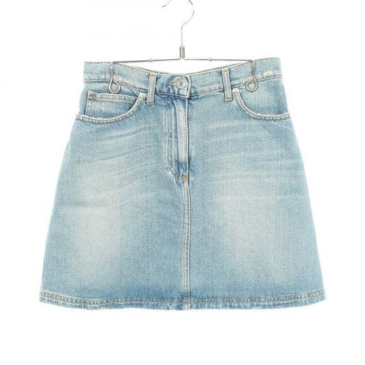 MSGM Distressed Back Logo Cotton Skirt Blue Size 40
