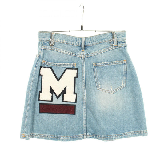 MSGM Distressed Back Logo Cotton Skirt Blue Size 40