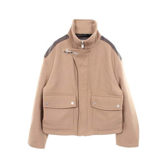 HERMES Wool Leather Light Jacket Beige Size 50