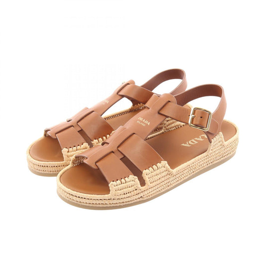 PRADA Leather Raffia Sandals Size 37