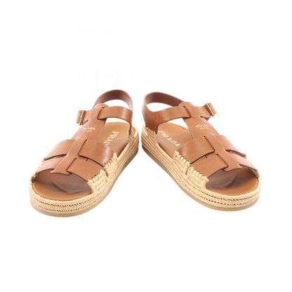 PRADA Leather Raffia Sandals Size 37