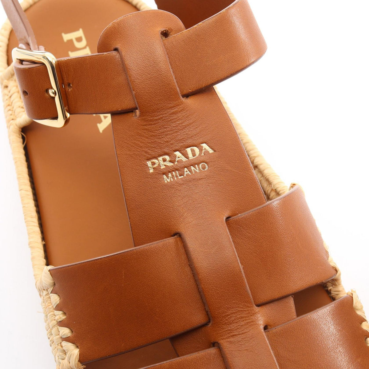 PRADA Leather Raffia Sandals Size 37