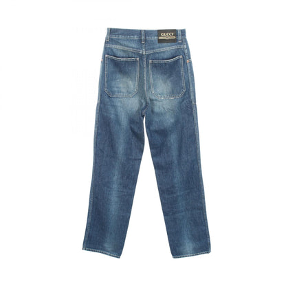 GUCCI Distressed Cotton Denim Jeans Blue Size 22