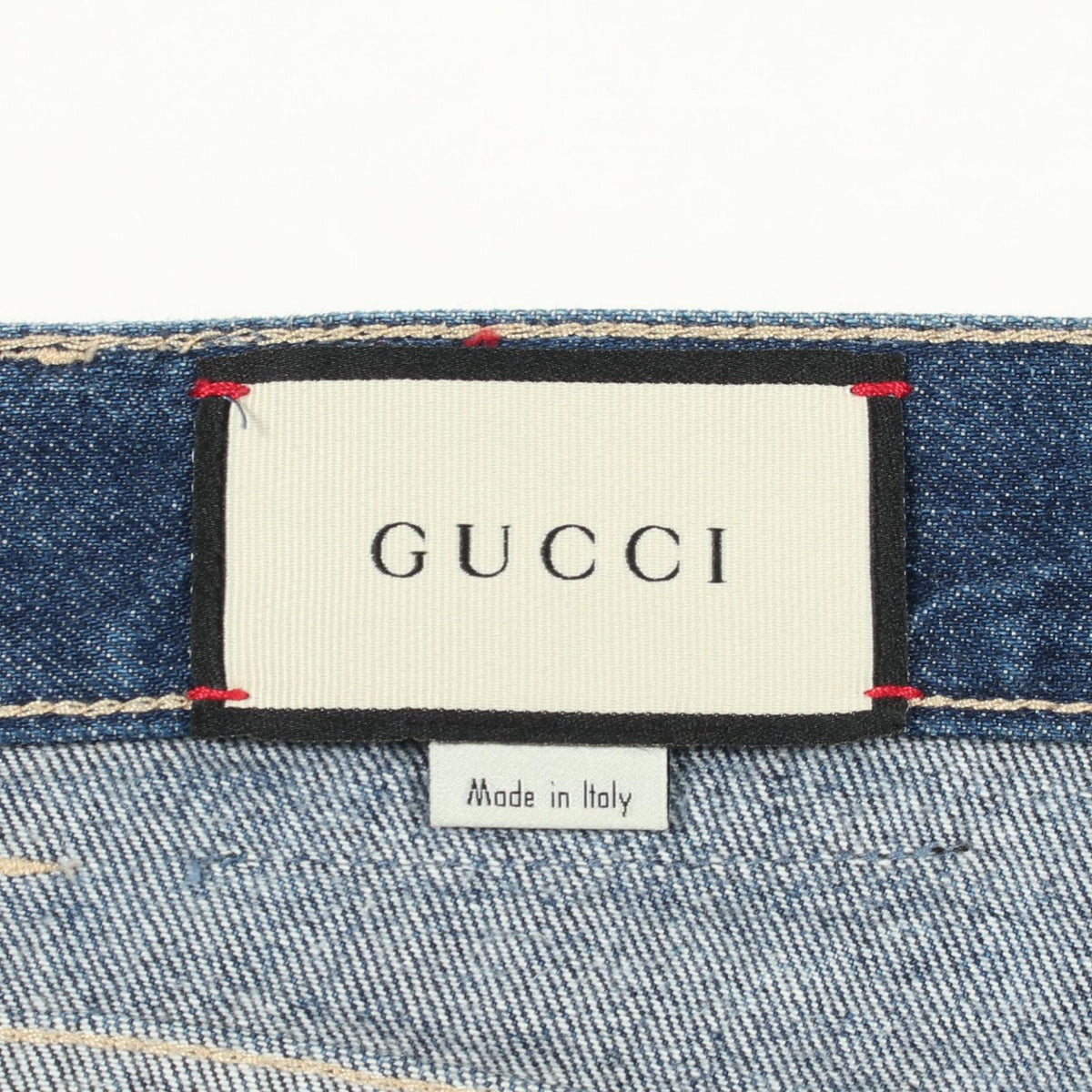 GUCCI Distressed Cotton Denim Jeans Blue Size 22
