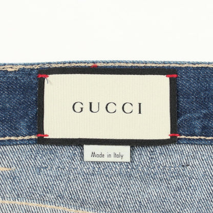 GUCCI Distressed Cotton Denim Jeans Blue Size 22