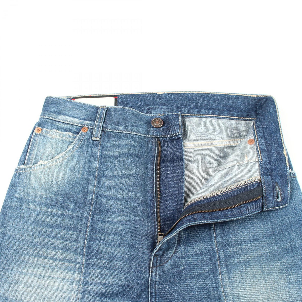 GUCCI Distressed Cotton Denim Jeans Blue Size 22