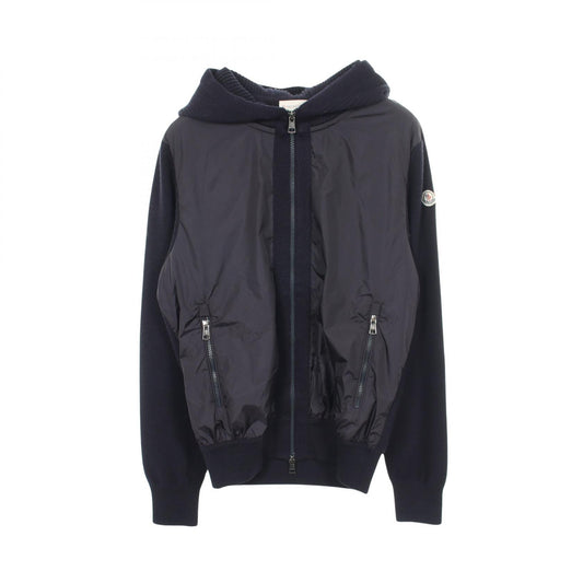 MONCLER Hooded Knit Panel Cardigan Navy Size L