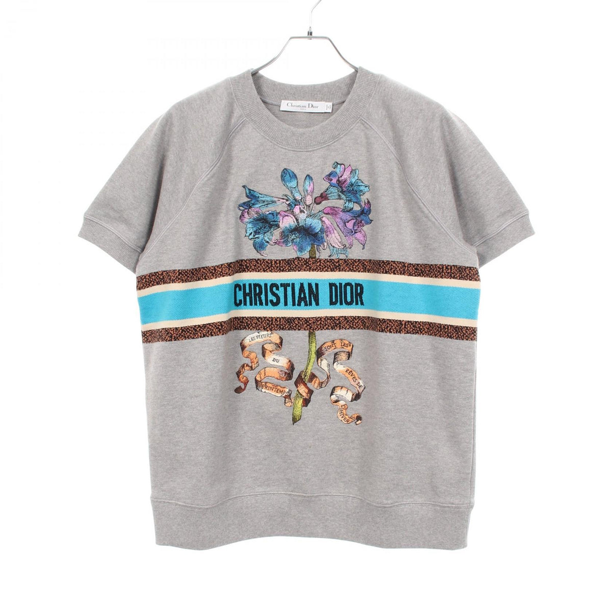 Dior Flower Embroidered Logo Short Sleeve Sweatshirt Size L