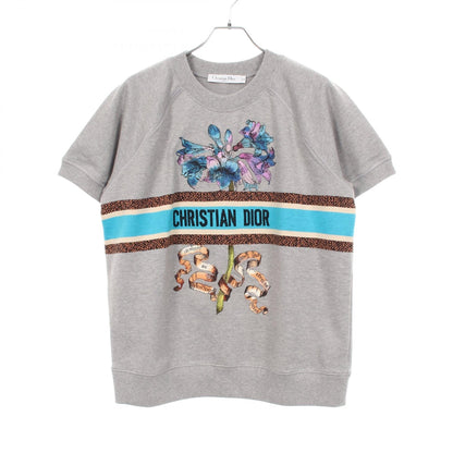 Dior Flower Embroidered Logo Short Sleeve Sweatshirt Size L