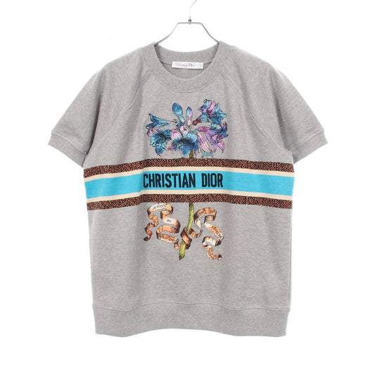 Dior Flower Embroidered Logo Short Sleeve Sweatshirt Size L