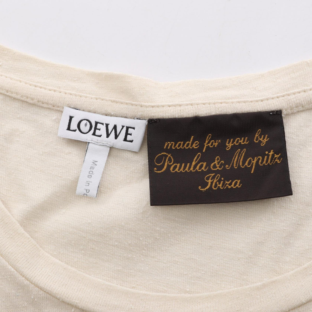 LOEWE Logo Patch Cotton Silk T-Shirt Beige Size L