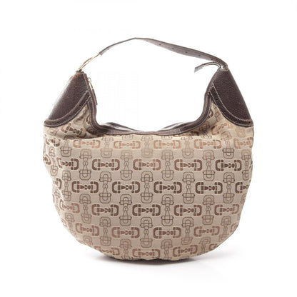 GUCCI Horsebit Canvas Leather Shoulder Bag