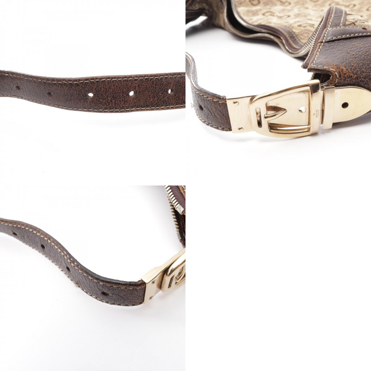 GUCCI Horsebit Canvas Leather Shoulder Bag