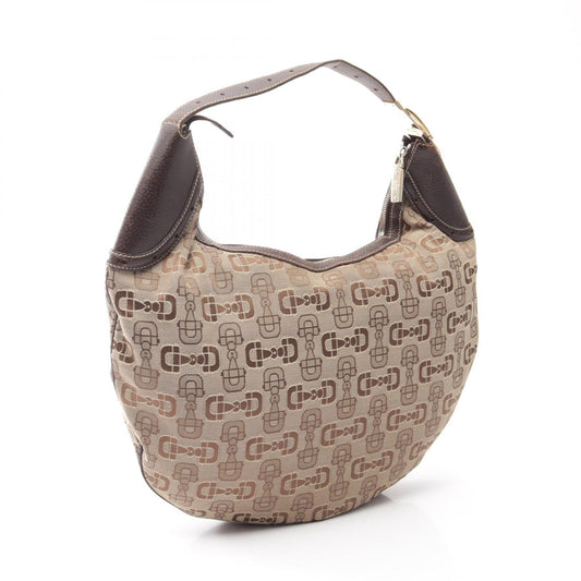 GUCCI Horsebit Canvas Leather Shoulder Bag