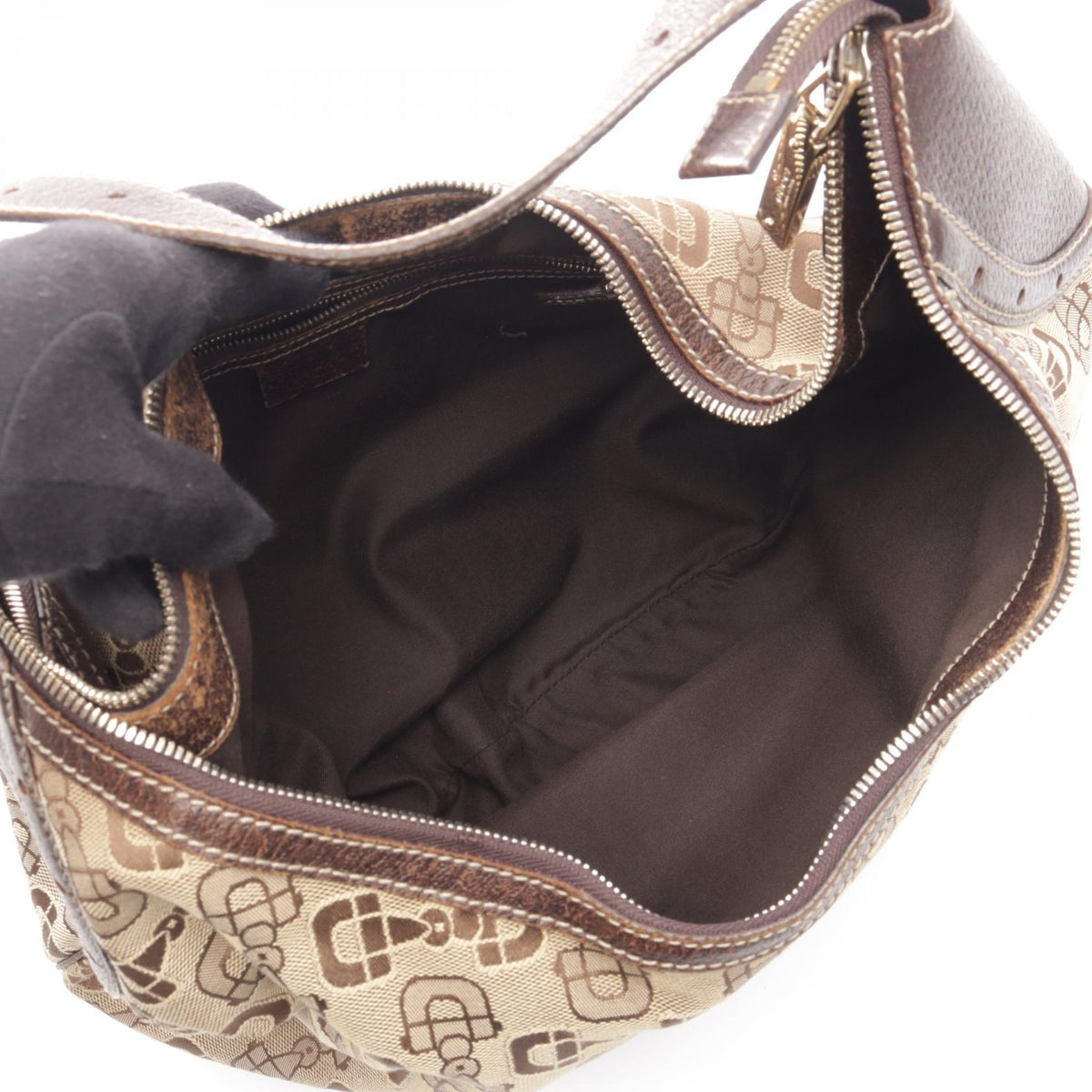 GUCCI Horsebit Canvas Leather Shoulder Bag