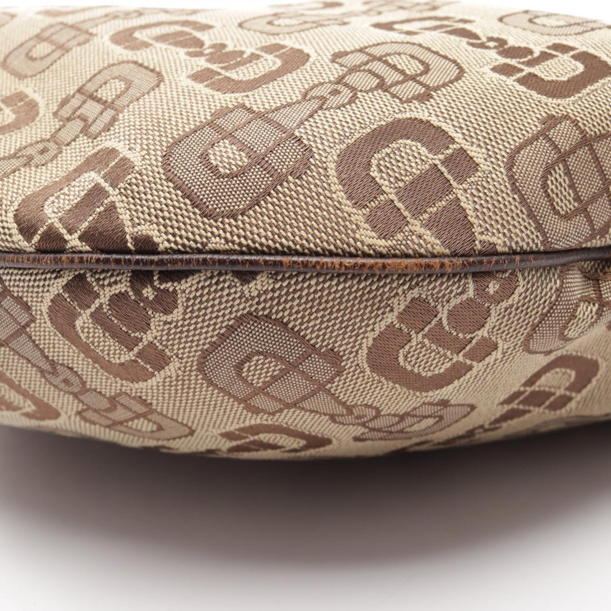 GUCCI Horsebit Canvas Leather Shoulder Bag