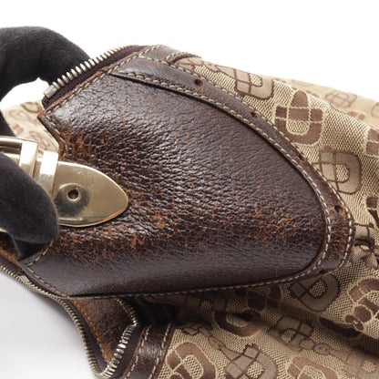 GUCCI Horsebit Canvas Leather Shoulder Bag