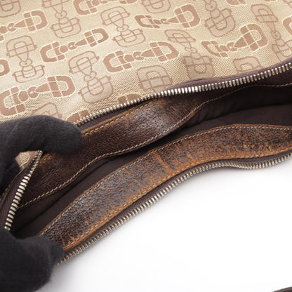 GUCCI Horsebit Canvas Leather Shoulder Bag