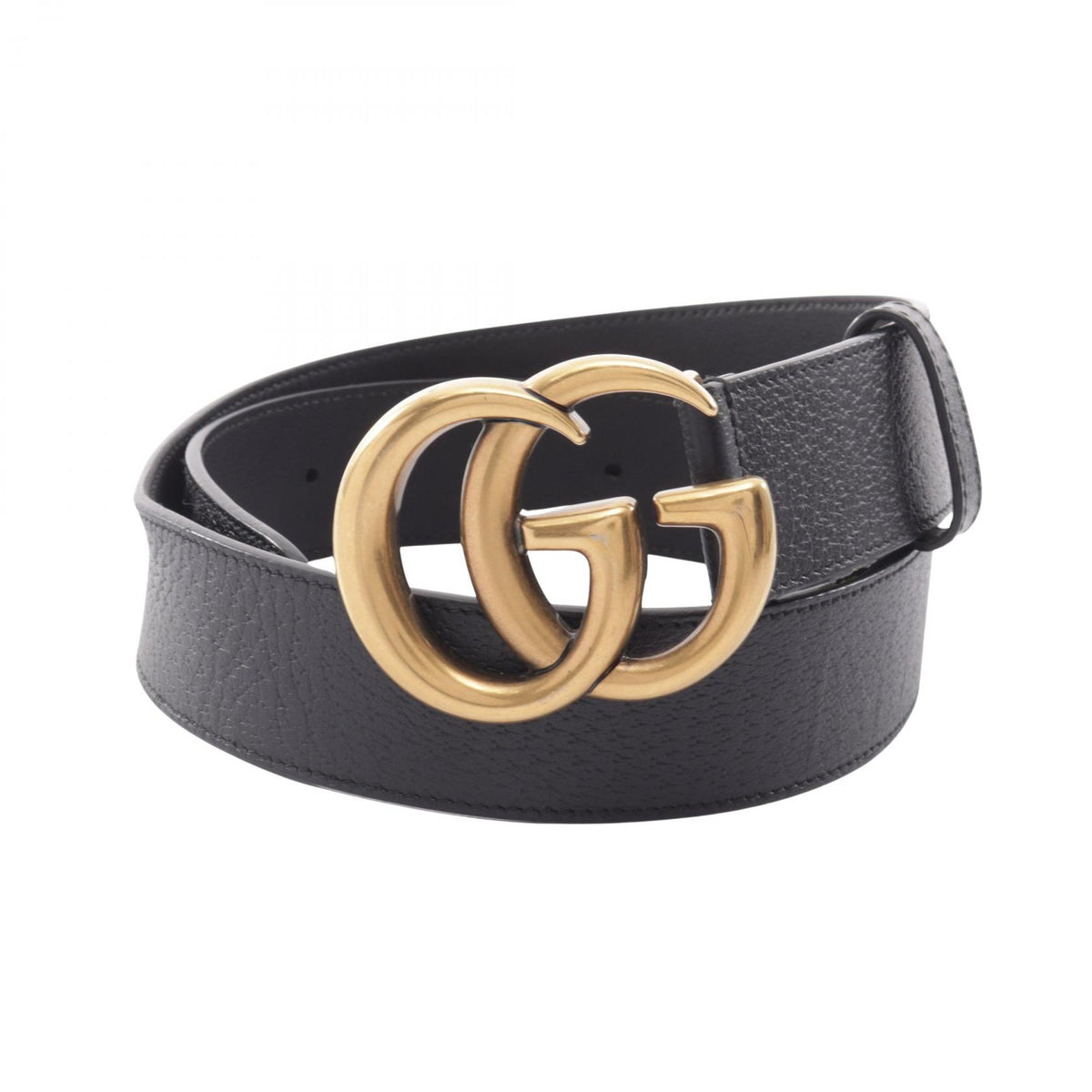 GUCCI Double G Buckle Leather Belt Black Size 80/32