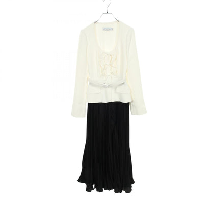 Self-Portrait Paneled Pleated Dress White/Black Size UK8 US4