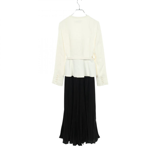 Self-Portrait Paneled Pleated Dress White/Black Size UK8 US4