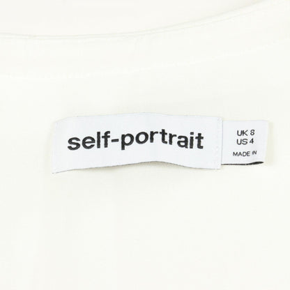 Self-Portrait Paneled Pleated Dress White/Black Size UK8 US4