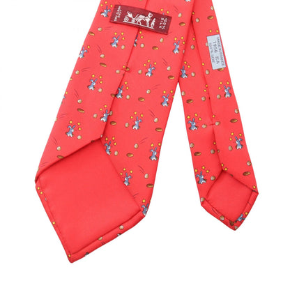 HERMES Rabbit Print Silk Tie Red Multicolor