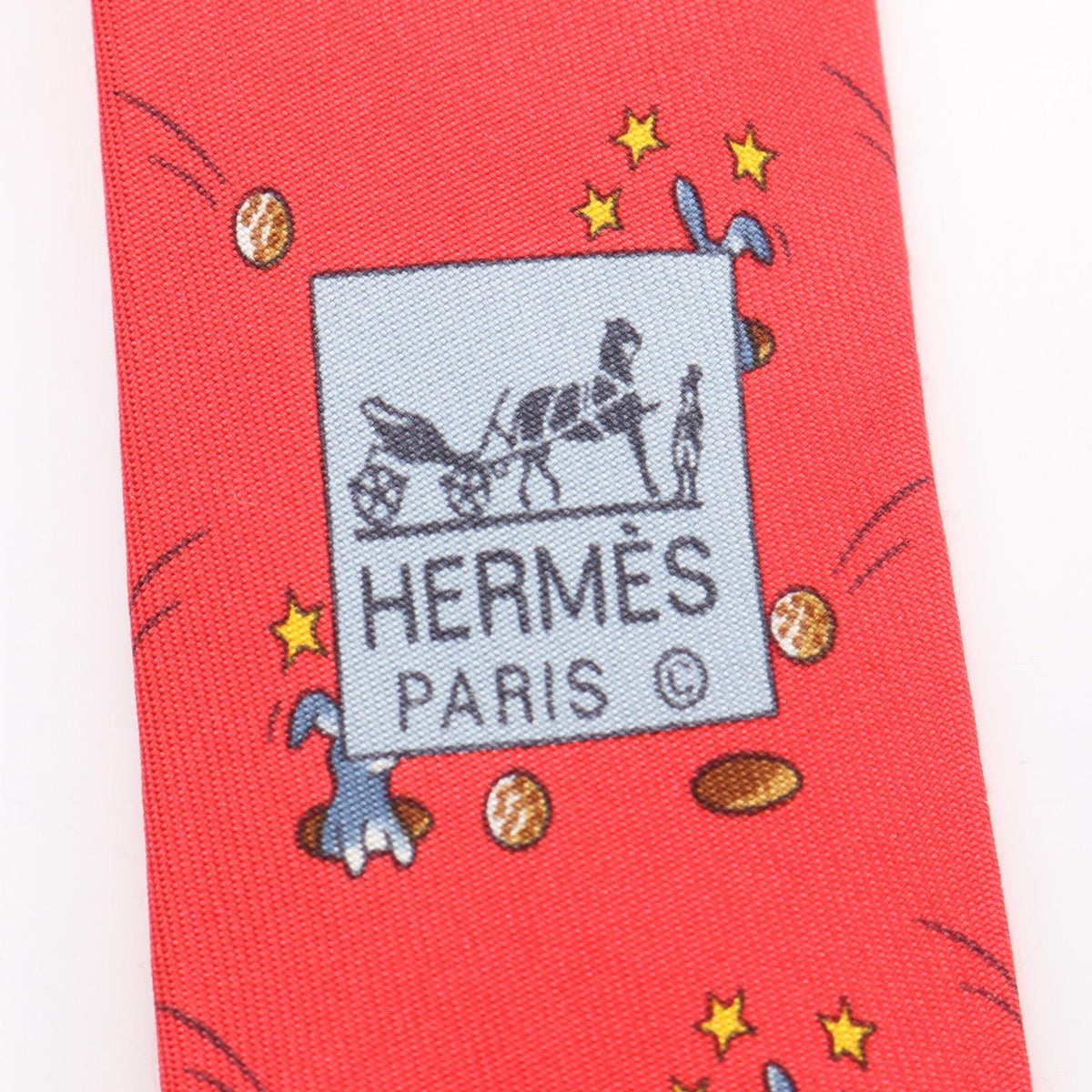 HERMES Rabbit Print Silk Tie Red Multicolor