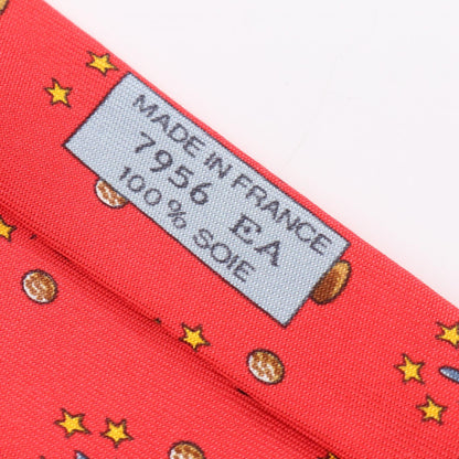 HERMES Rabbit Print Silk Tie Red Multicolor