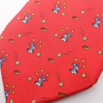 HERMES Rabbit Print Silk Tie Red Multicolor