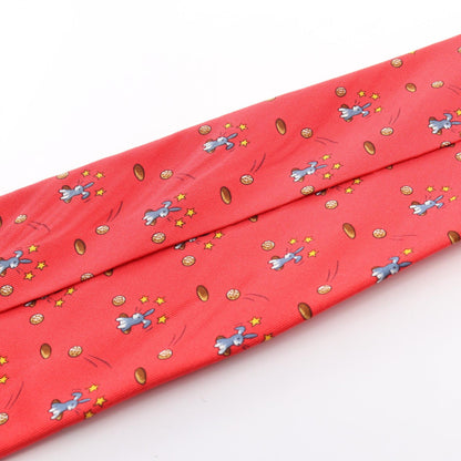 HERMES Rabbit Print Silk Tie Red Multicolor