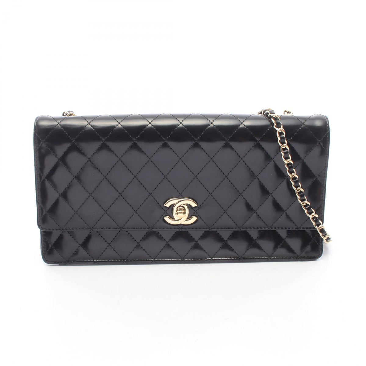 CHANEL Matelasse Patent Leather Bag Black