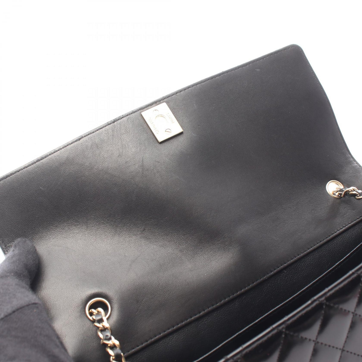 CHANEL Matelasse Patent Leather Bag Black