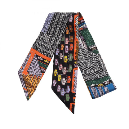 HERMES Twilly PANTIN CITY Silk Scarf Black