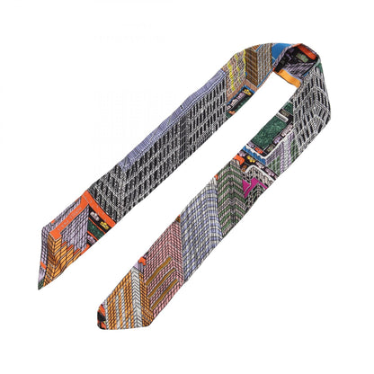 HERMES Twilly PANTIN CITY Silk Scarf Black