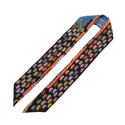 HERMES Twilly PANTIN CITY Silk Scarf Black