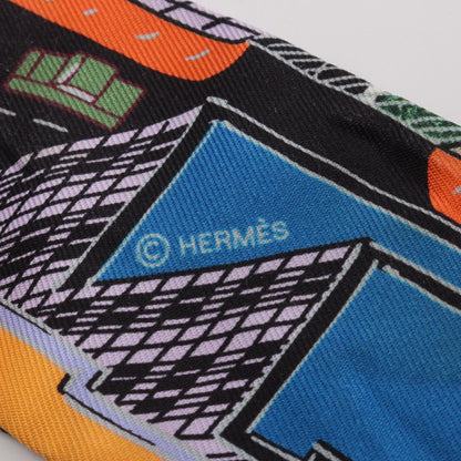 HERMES Twilly PANTIN CITY Silk Scarf Black