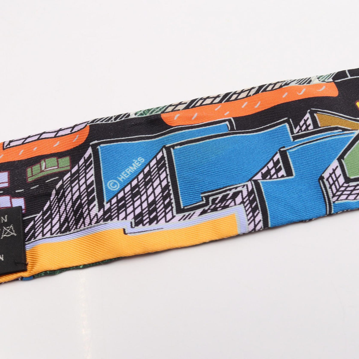 HERMES Twilly PANTIN CITY Silk Scarf Black
